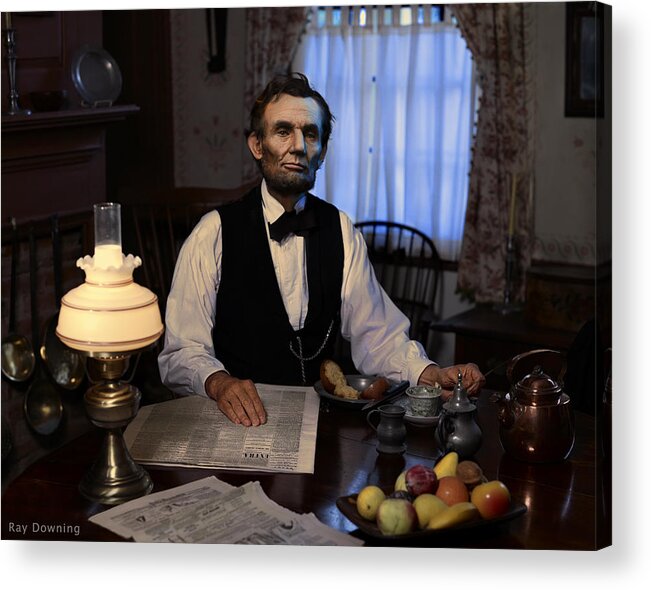 Abraham Lincoln Acrylic Print featuring the digital art Lincoln at Breakfast 2 by Ray Downing