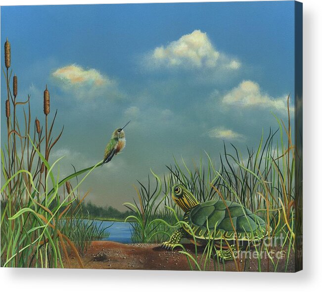 Hummingbird Acrylic Print featuring the painting Looking at Clouds by Rosellen Westerhoff