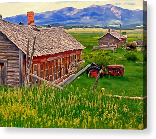 Montana Acrylic Print featuring the painting Old Homestead Near Townsend Montana by Michael Pickett