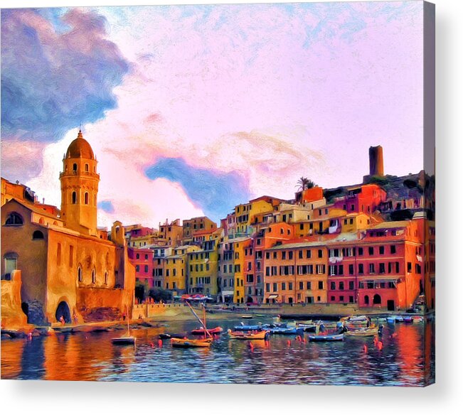 Cinque Terre Acrylic Print featuring the painting Relaxing Around Vernazza by Michael Pickett