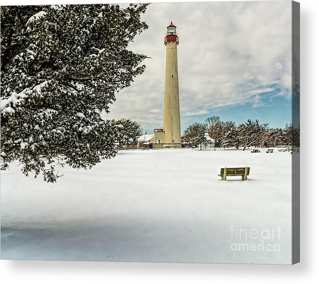 Architecture Acrylic Print featuring the photograph Snow at the Cape May Light by Nick Zelinsky Jr