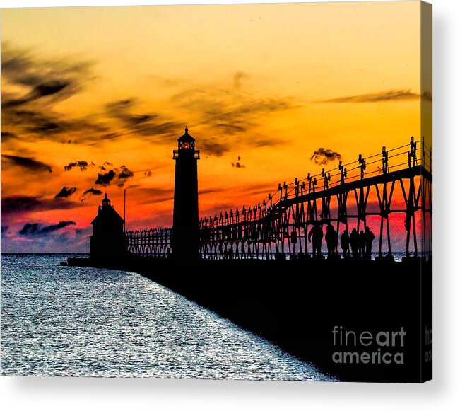 Beach Acrylic Print featuring the photograph Sunset walking on Grand Haven Pier by Nick Zelinsky Jr