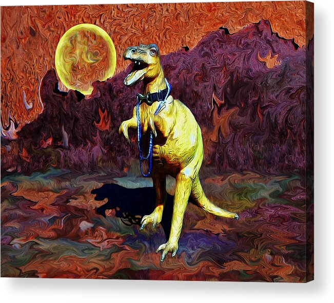 Tyrannosaurus Rex Acrylic Print featuring the digital art T-rex Escapes by Sandra Selle Rodriguez