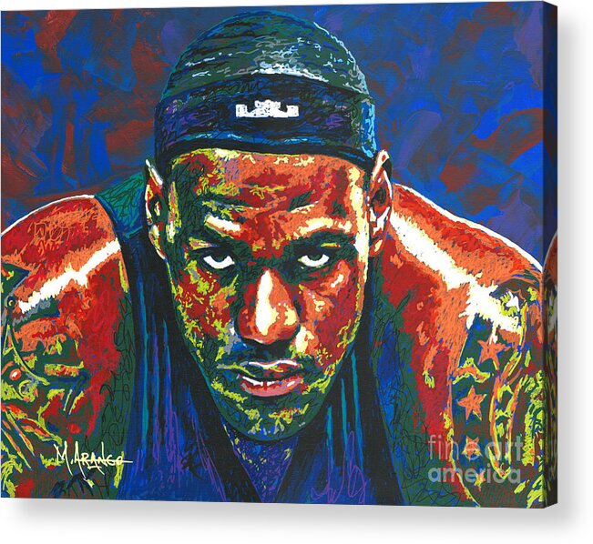 Lebron Acrylic Print featuring the painting The LeBron Death Stare by Maria Arango