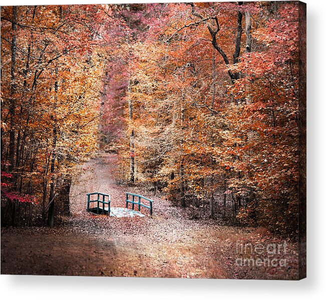 Autumn Acrylic Print featuring the photograph The Little Blue Bridge by Jai Johnson