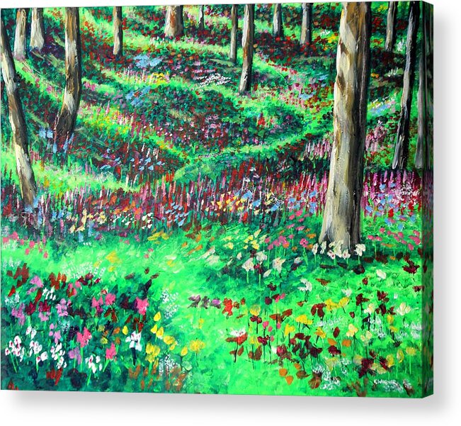 Landscape Acrylic Print featuring the painting Wild Flowers and Trees by Karl Wagner
