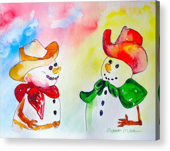 Cowboy Acrylic Print featuring the painting Christmas Partners by Sharon Mick