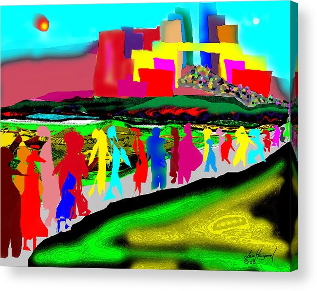 Cityscape Acrylic Print featuring the digital art Pilgrimage by Lew Hagood