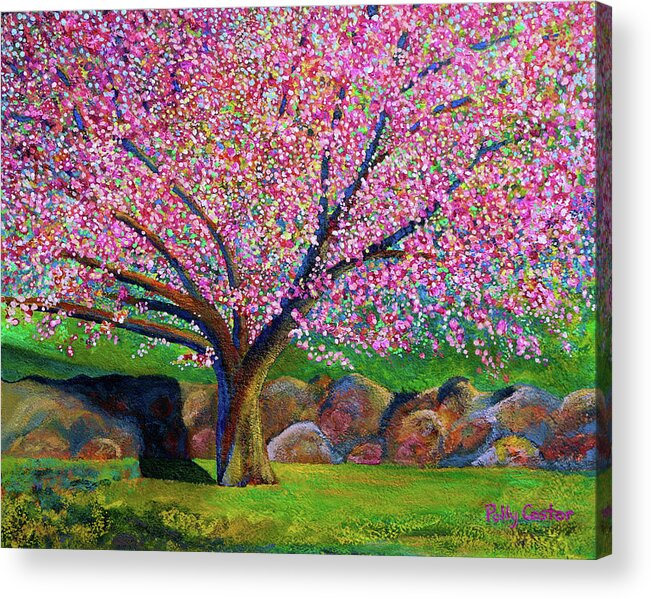 Blooming Tree Acrylic Print featuring the painting Blooming Crabapple in Evening Light by Polly Castor