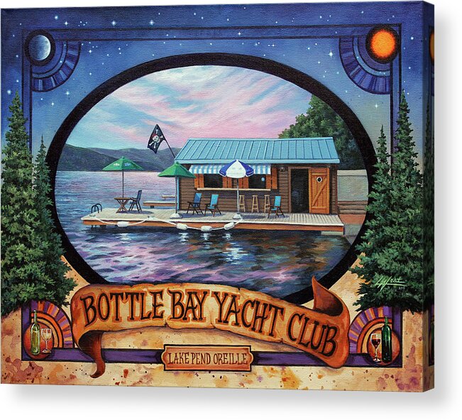 Lake Acrylic Print featuring the painting Bottle Bay Yacht Club by Lucy West