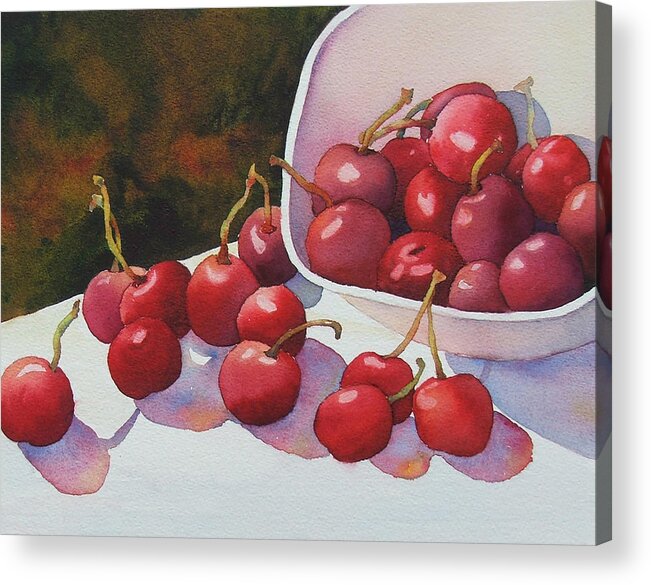 Cherries Acrylic Print featuring the painting Cheery Cherries by Judy Mercer