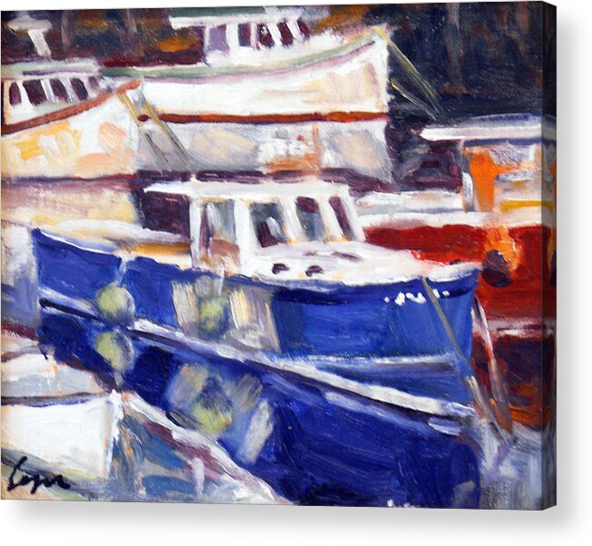 Lobster Boats Acrylic Print featuring the painting Crowded Harbor by Chris Coyne