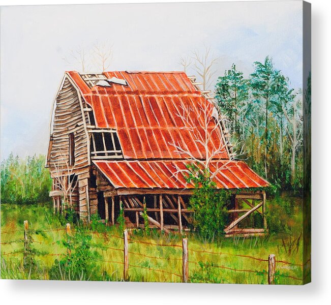 Barn Acrylic Print featuring the painting Fading Memories by Karl Wagner