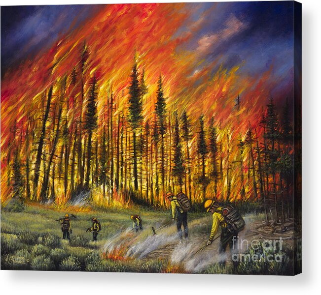 Fire Acrylic Print featuring the painting Fire Line 1 by Ricardo Chavez-Mendez