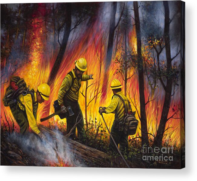 Fire Acrylic Print featuring the painting Fire Line 2 by Ricardo Chavez-Mendez