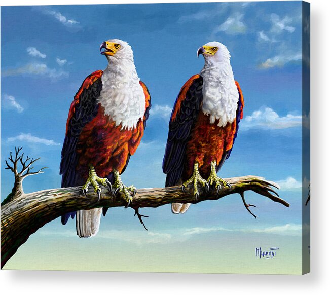 Eagle Acrylic Print featuring the painting Friends Hanging out by Anthony Mwangi