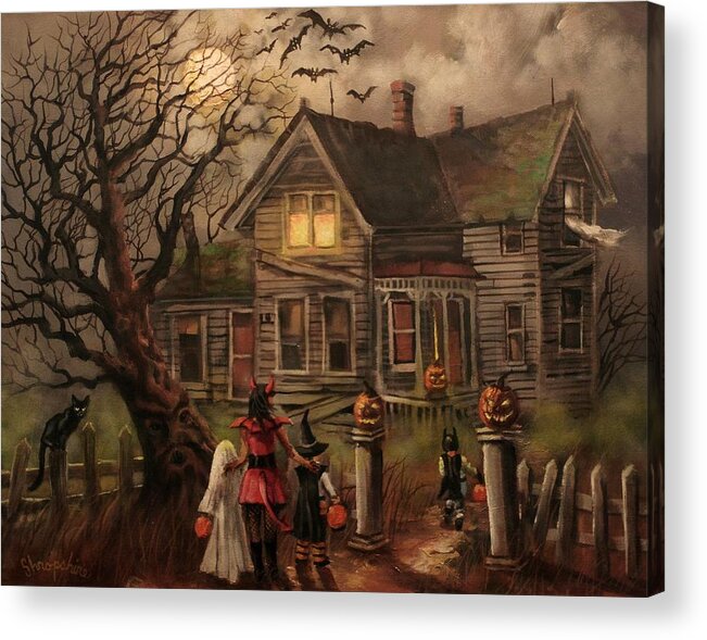  Bats Acrylic Print featuring the painting Halloween Dare by Tom Shropshire