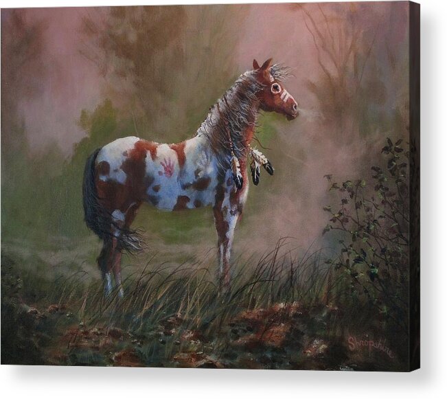 Horses Acrylic Print featuring the painting Native American War Pony by Tom Shropshire