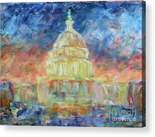 U.s. Capitol Dome Acrylic Print featuring the painting New Dome Dawning by Elizabeth Roskam