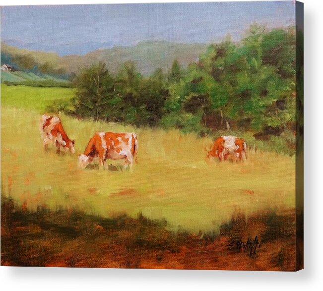 Cows Acrylic Print featuring the painting Peace on Earth three by Laura Lee Zanghetti