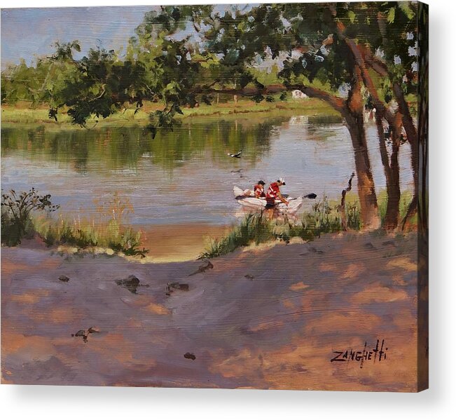 Canoeing Acrylic Print featuring the painting Quincy's Hidden Gem by Laura Lee Zanghetti