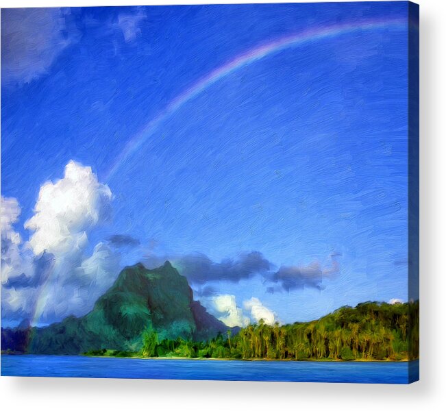 Rainbow Acrylic Print featuring the painting Rainbow Over Bora Bora by Dominic Piperata