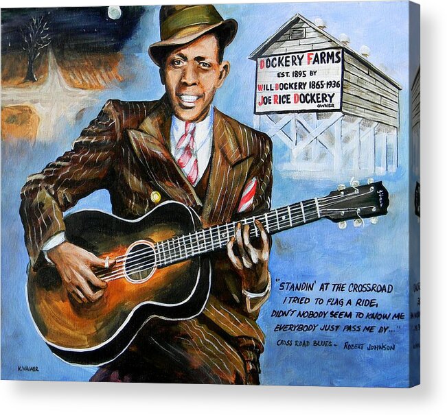 Robert Johnson Acrylic Print featuring the painting Robert Johnson Mississippi Delta Blues by Karl Wagner