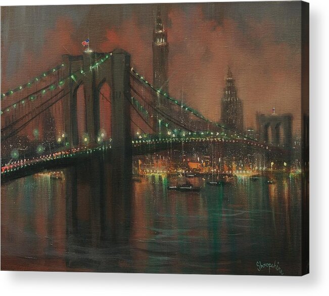  Brooklyn Bridge Acrylic Print featuring the painting The Brooklyn Bridge by Tom Shropshire