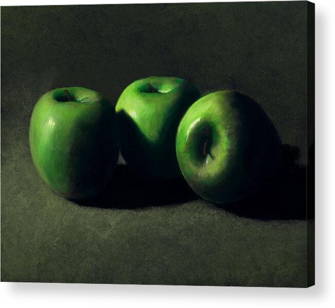 Still Life Acrylic Print featuring the painting Three Green Apples by Frank Wilson