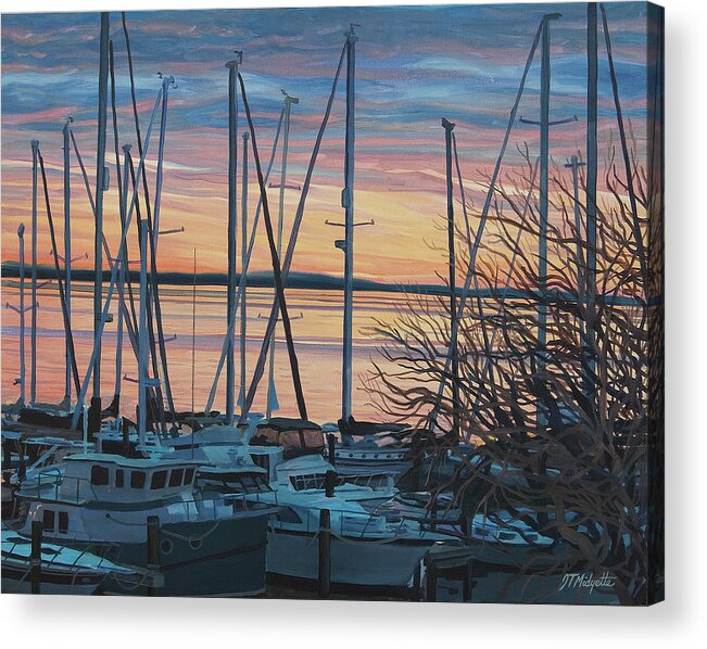 Harbor Acrylic Print featuring the painting Twilight Boats by Tommy Midyette