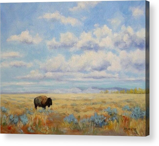 Bison Acrylic Print featuring the painting Under a Big Sky by Debra Mickelson