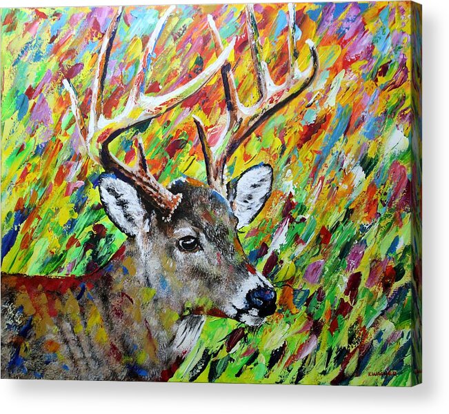 Deer Acrylic Print featuring the painting Watching by Karl Wagner