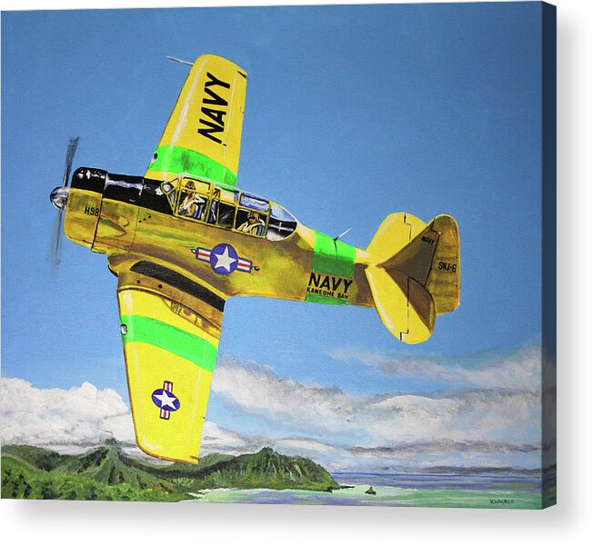 Airplane Acrylic Print featuring the painting U S Navy S N J 6- Kaneohe Bay by Karl Wagner