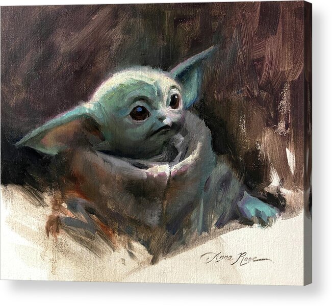 Yoda Acrylic Print featuring the painting Baby Yoda by Anna Rose Bain