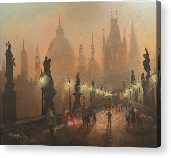 Charles Bridge Acrylic Print featuring the painting Charles Bridge Prague by Tom Shropshire