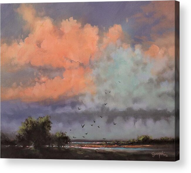 Clouds Acrylic Print featuring the painting Cotton Candy Clouds by Tom Shropshire