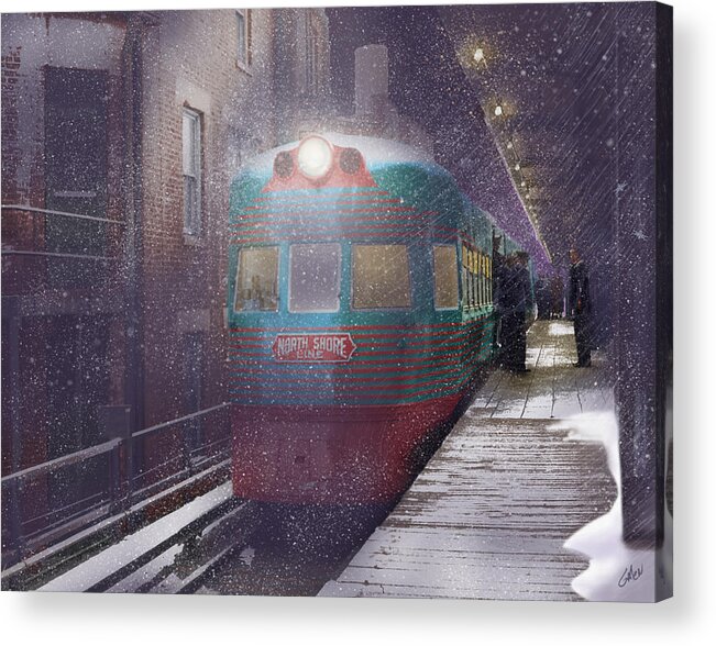 Electroliner Acrylic Print featuring the painting Electroliner in the Snow - Chicago by Glenn Galen