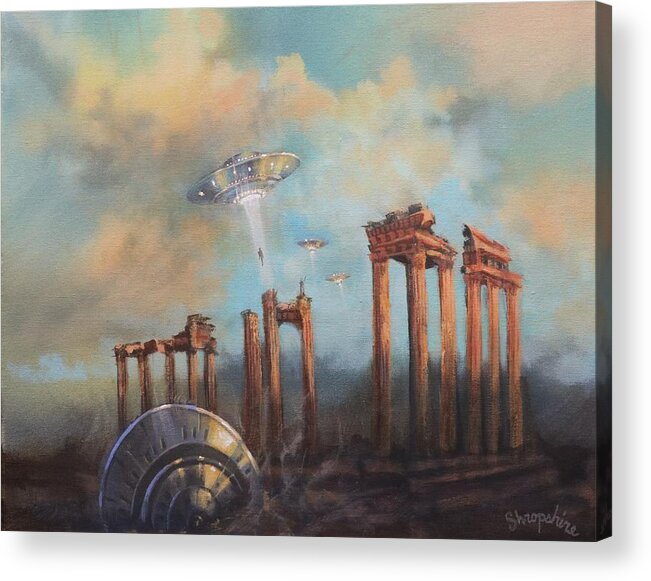 Ufo's Acrylic Print featuring the painting UFOs A Rescue Party by Tom Shropshire