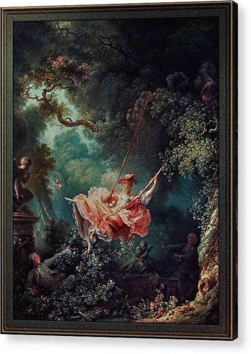 The Happy Accidents Acrylic Print featuring the painting The Happy Accidents of the Swing by Jean-Honore Fragonard by Rolando Burbon