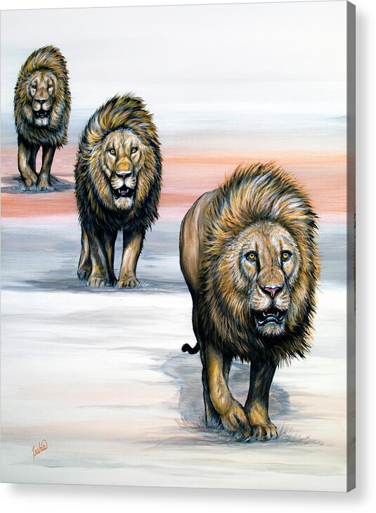 The Lion Line Acrylic Print featuring the painting The Lion Line by Teshia Art