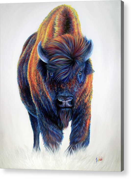 Running Bison Acrylic Print featuring the painting Jackson by Teshia Art