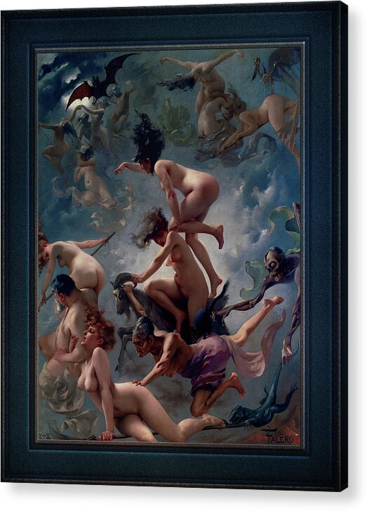 Witches Going To Their Sabbath Acrylic Print featuring the painting Witches Going To Their Sabbath by Luis Ricardo Falero Old Masters Classical Art Reproduction by Rolando Burbon