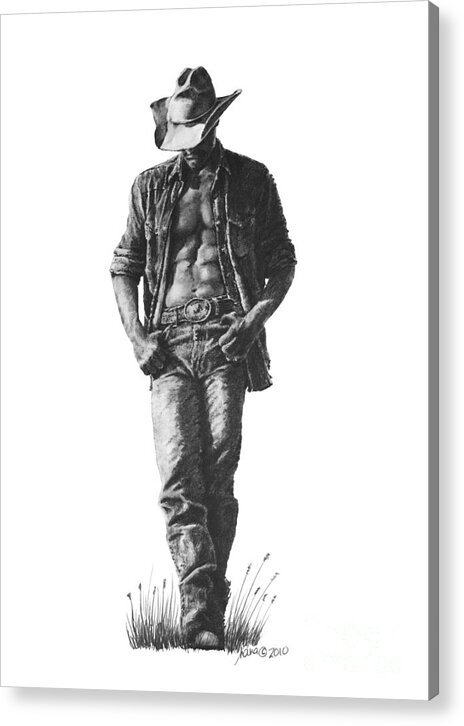 Man Acrylic Print featuring the drawing Cowboy by Marianne NANA Betts