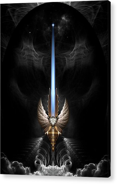Sword Acrylic Print featuring the digital art Angel Wing Sword Of Arkledious DGS Fractal Art by Rolando Burbon