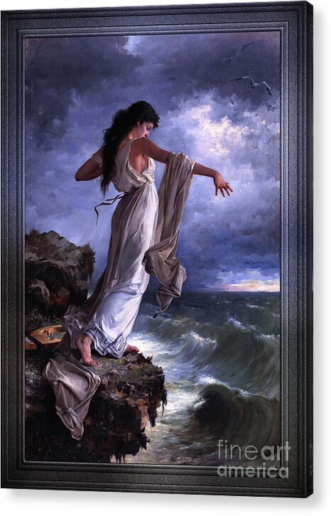 Ocean Waves Acrylic Print featuring the painting Death of Sappho by Miguel Carbonell Selva by Rolando Burbon