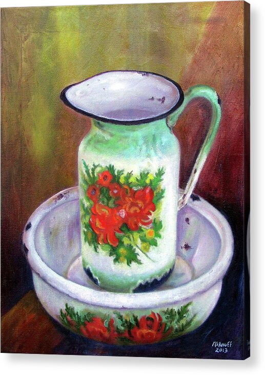 Jamaica Acrylic Print featuring the painting Vintage pitcher and wash bowl set by Ewan McAnuff