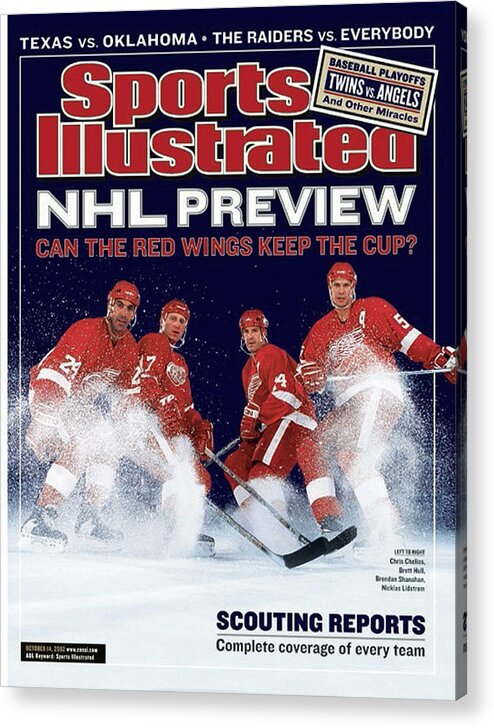 National Hockey League Acrylic Print featuring the photograph Detroit Red Wings Chris Chelios, Brett Hull, Brendan Sports Illustrated Cover by Sports Illustrated