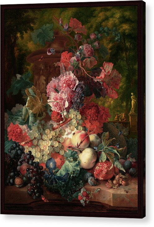 Vase Of Flowers Acrylic Print featuring the painting Fruit Piece by Jan van Huysum by Rolando Burbon