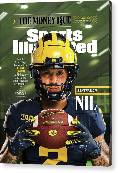 Generation Nil Acrylic Print featuring the photograph Generation NIL - Michigan Running Back Blake Corum, October 2023 Sports Illustrated Cover by Sports Illustrated