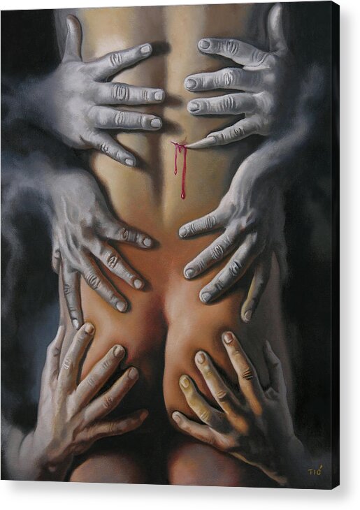 Hands Acrylic Print featuring the painting Hands from the Dark Side by Miguel Tio